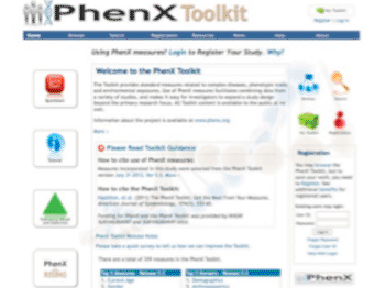 Image: The PhenX toolkit homepage. Use of PhenX toolkit measures helps researchers understand the relationships between genetics, health, disease, and environment (Photo courtesy of PhenX Toolkit, RTI).